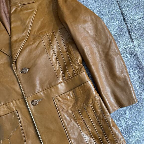 Mens Vintage 70's Robert Lewis Tan Brown Lambskin Leather Button Up Jacket Sz 38 - Picture 2 of 9